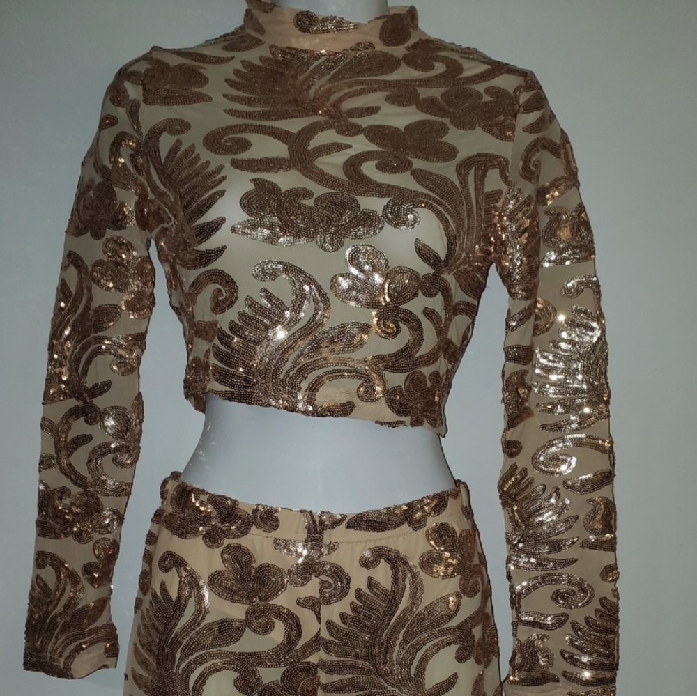 Gold sequin 2 piece glam pant set